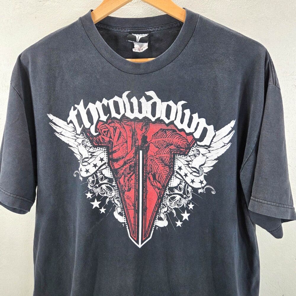 Vintage Y2K Throwdown MMA Winged Graphic Faded Black T Shirt Sz XL